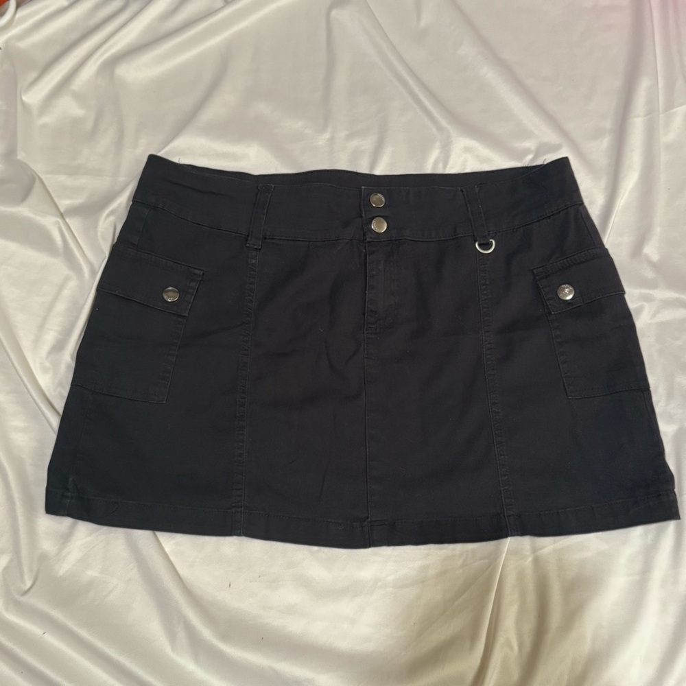 Black Cargo Mini Skirt